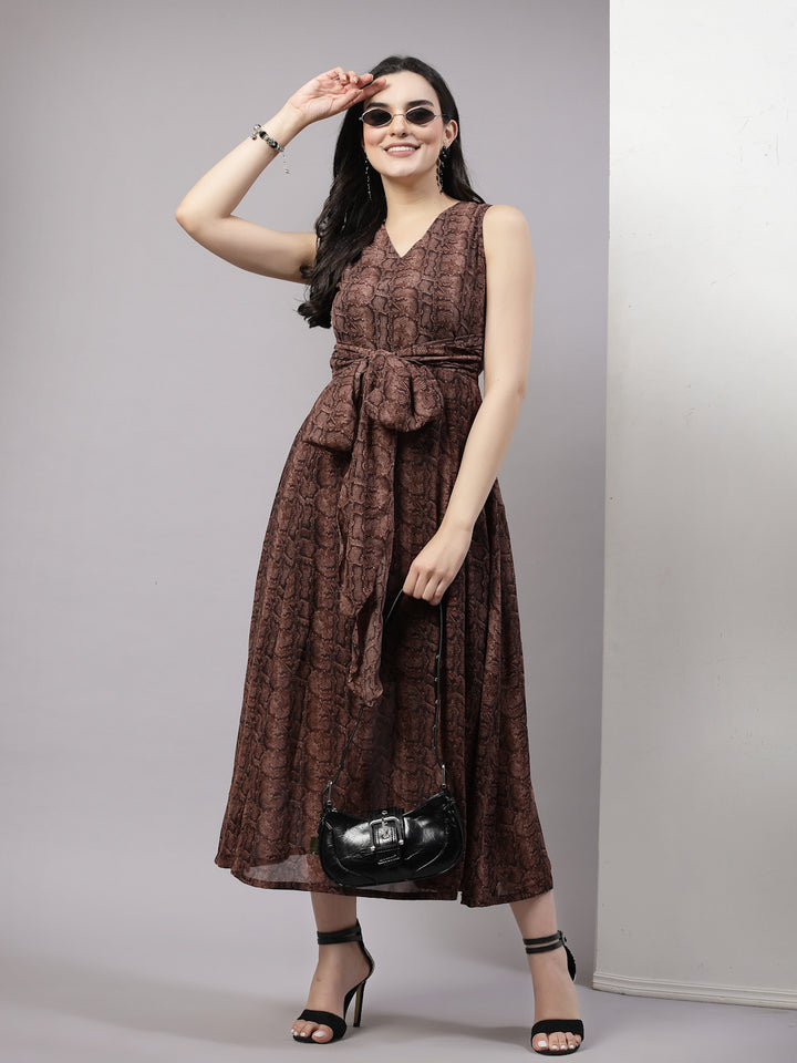 Brown Animal Print Maxi Dress