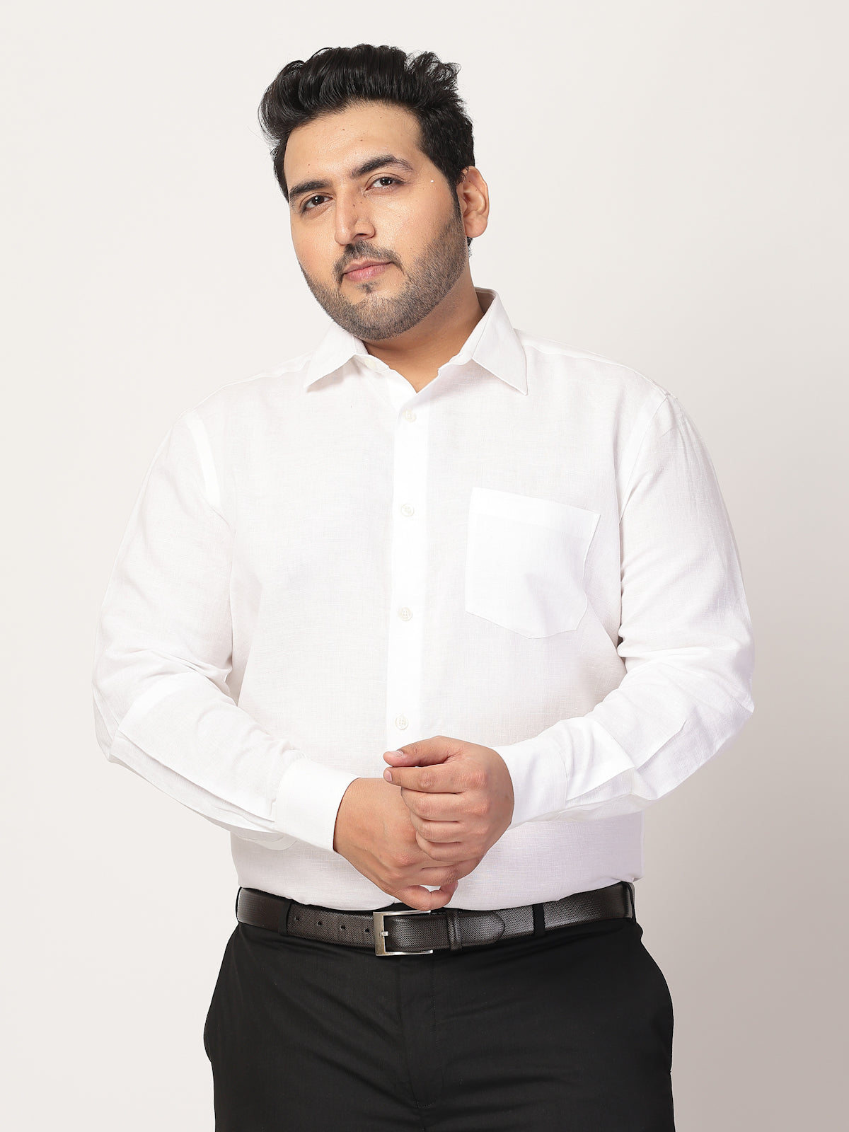 Men Cutaway Collar Solid Plus Size Formal Shirt