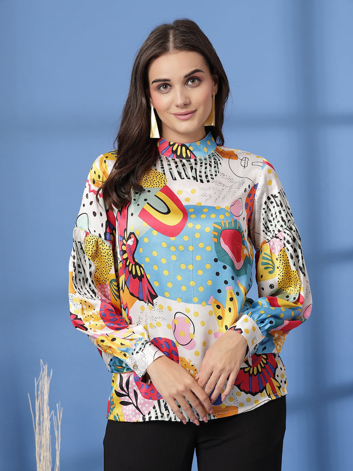 Women Abstract Printed Shirt Style Regular Top