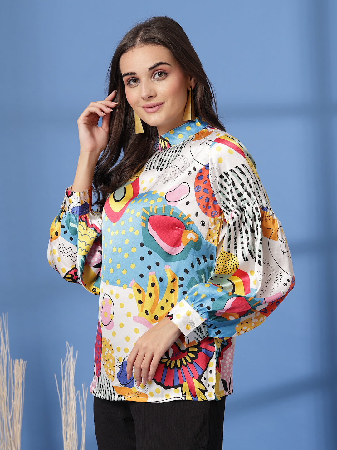 Women Abstract Printed Shirt Style Regular Top