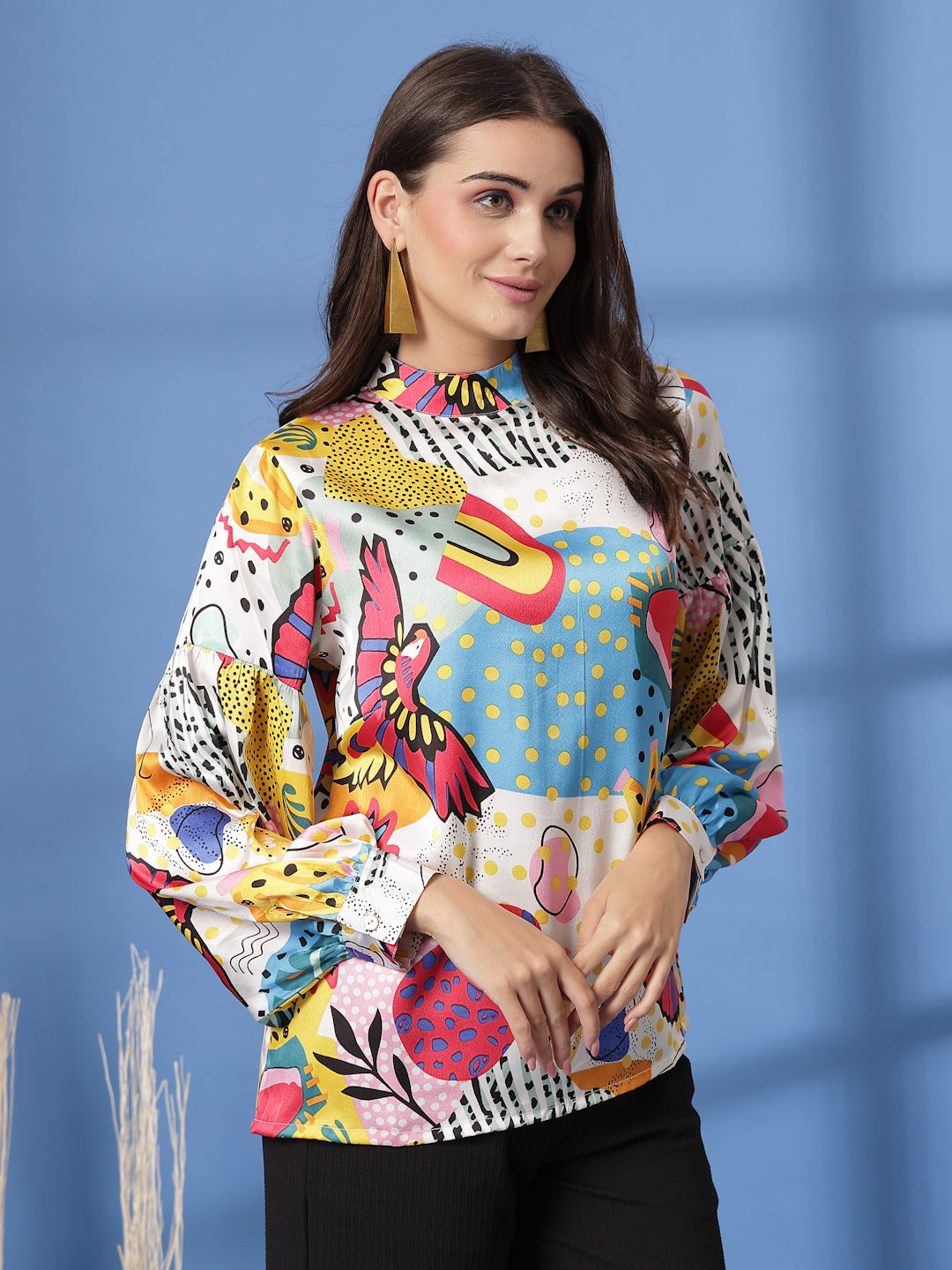 Women Abstract Printed Shirt Style Regular Top