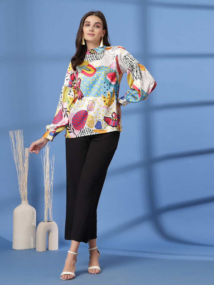 Women Abstract Printed Shirt Style Regular Top