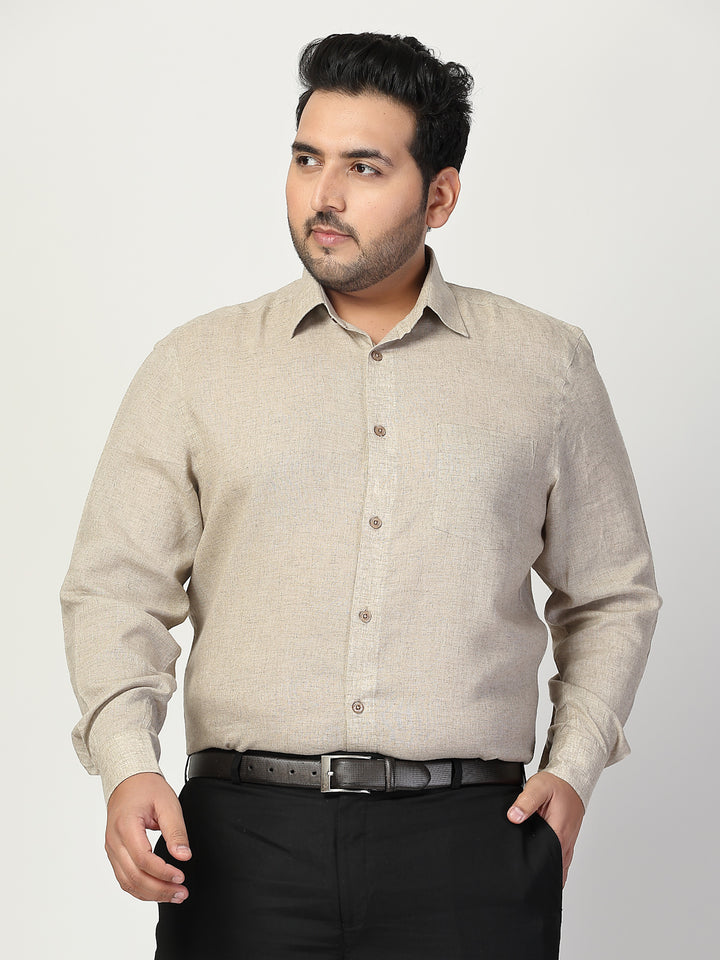 Plus Size Spread Collar Linen Shirt