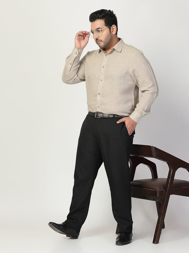 Plus Size Spread Collar Linen Shirt