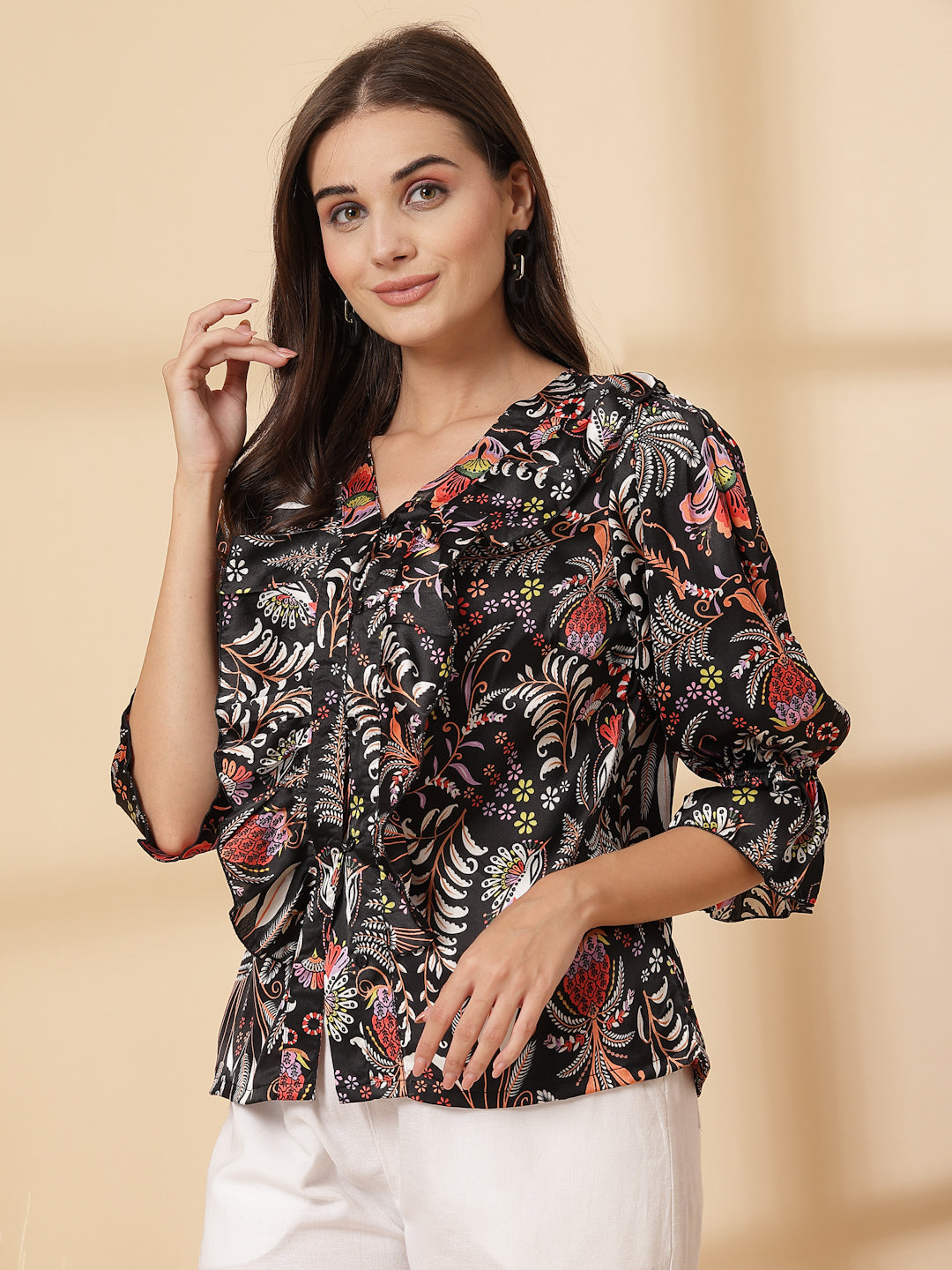 Floral Print Bell Sleeve Top