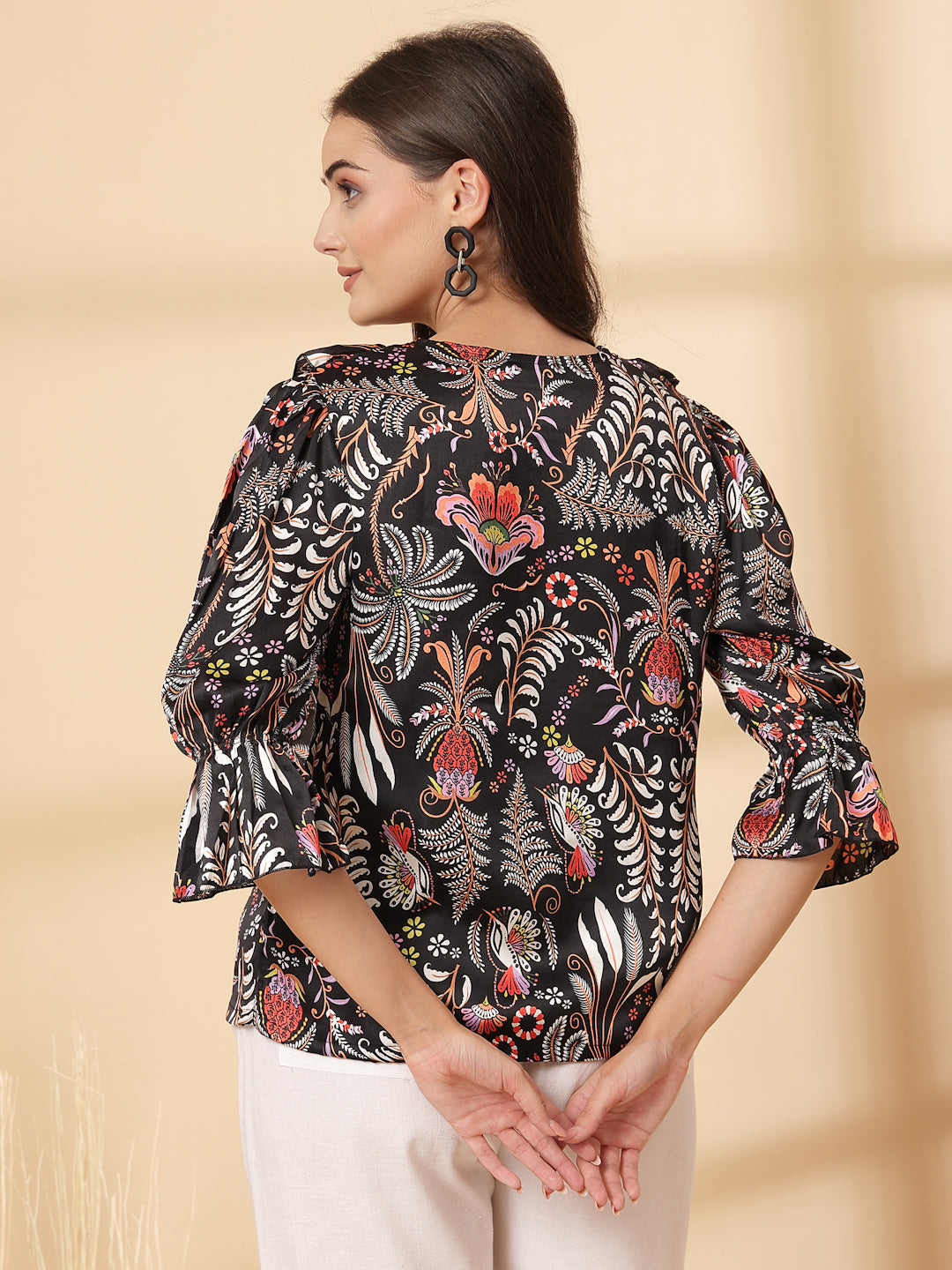 Floral Print Bell Sleeve Top