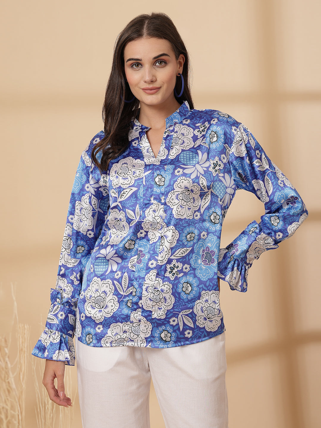 Women Floral Printed Shirt Style Top