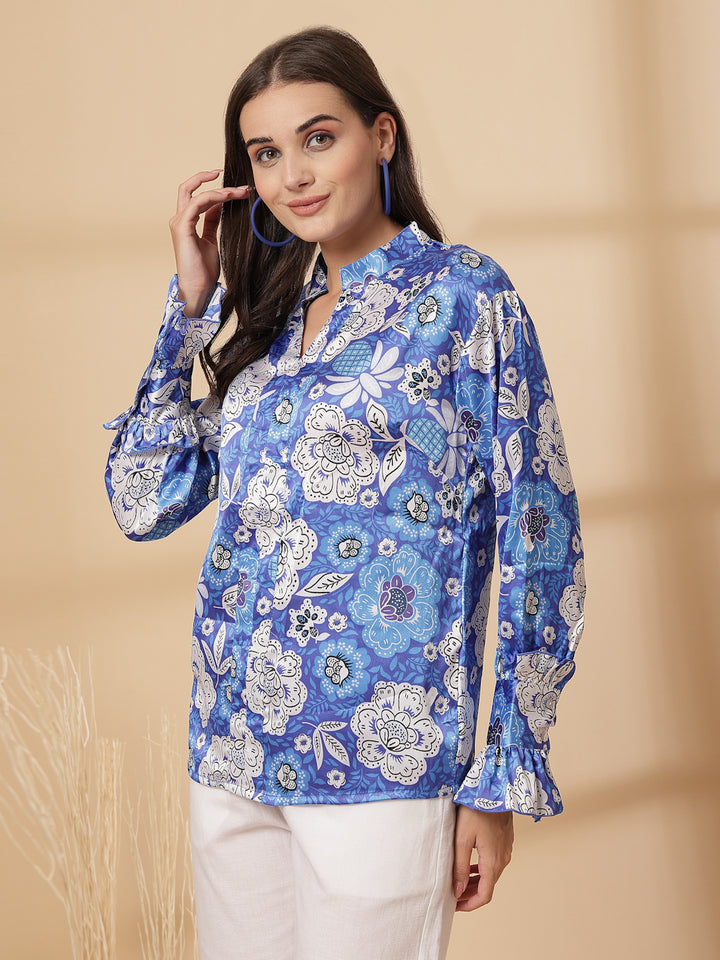 Women Floral Printed Shirt Style Top