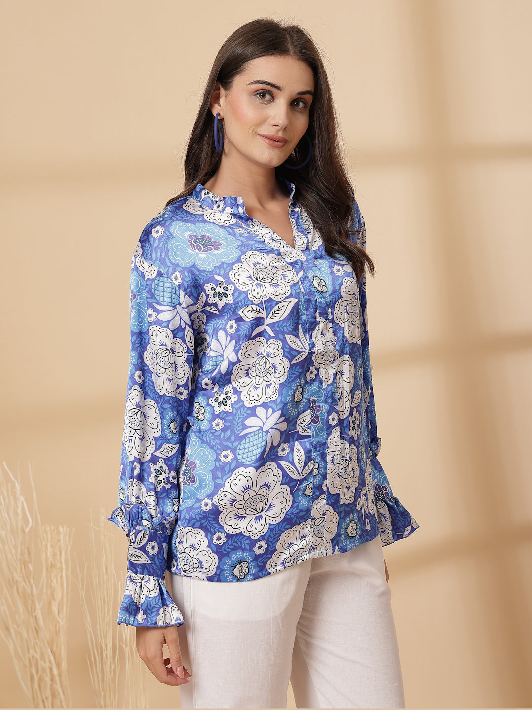 Women Floral Printed Shirt Style Top