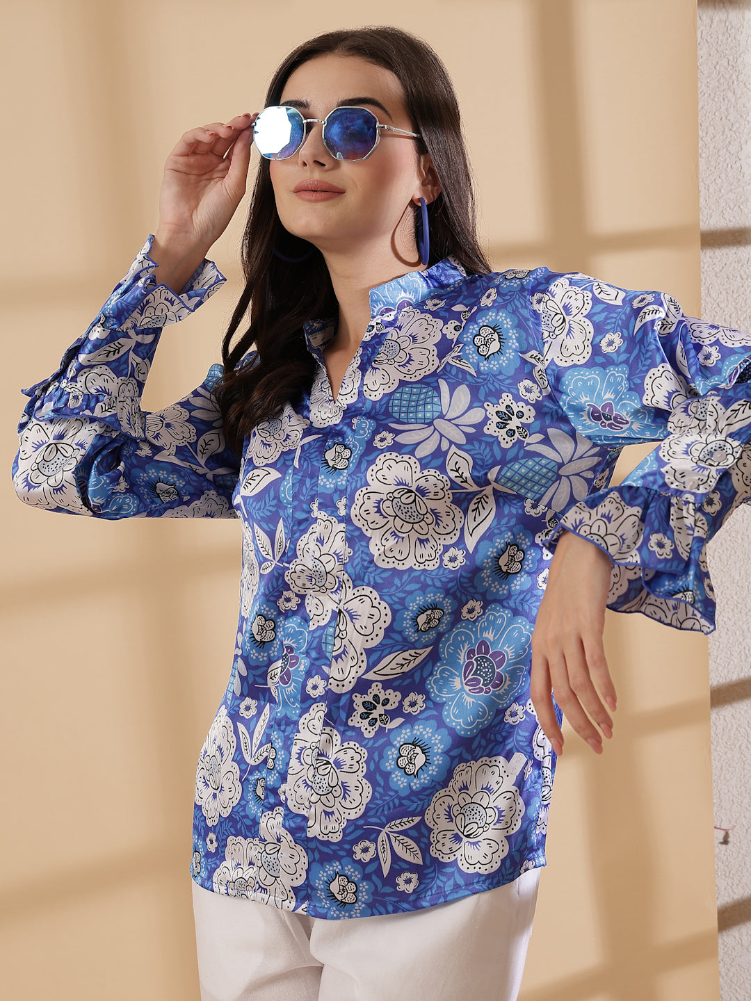 Women Floral Printed Shirt Style Top