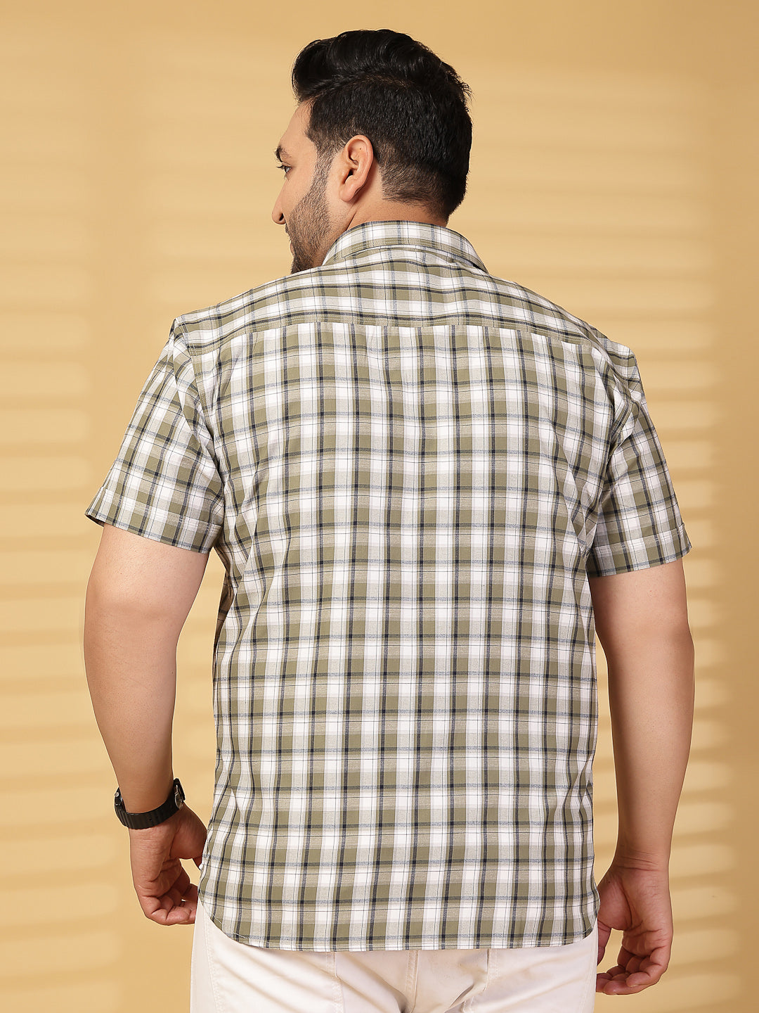 Plus Size Men Opaque Checked Casual Shirt