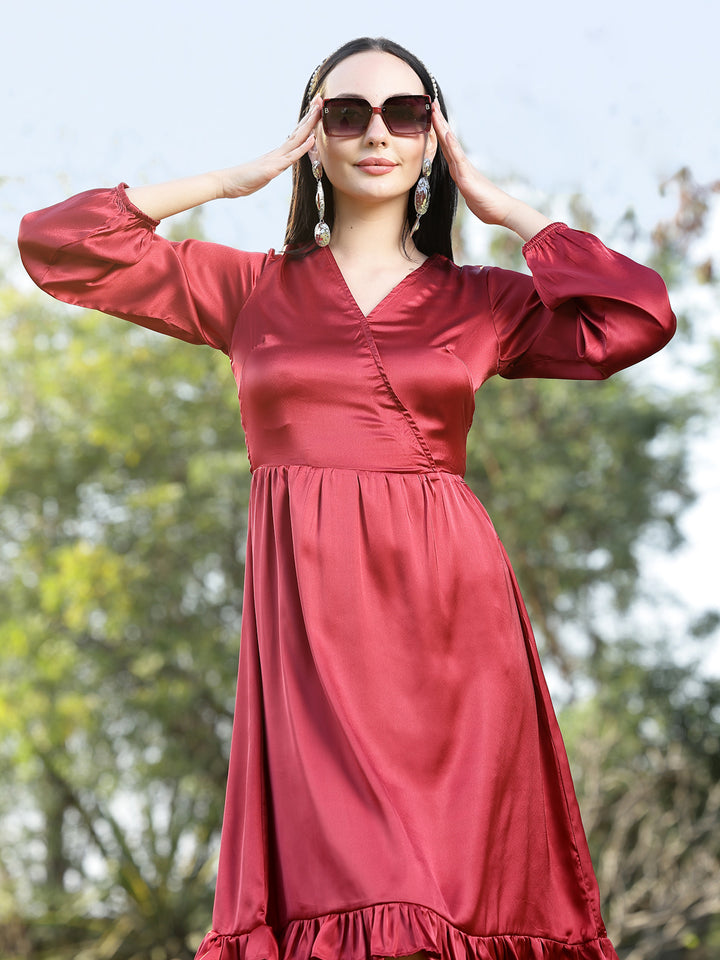 Maroon Solid Wrap Dress