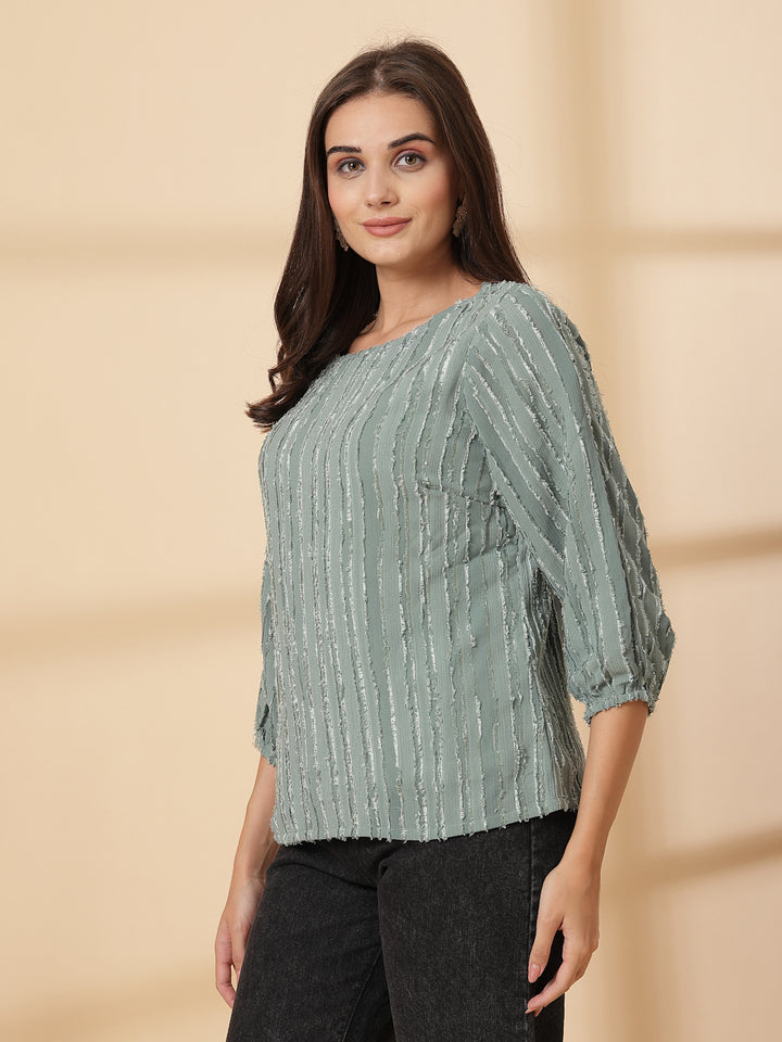 Women Self Design Puff Sleeve Regular Top