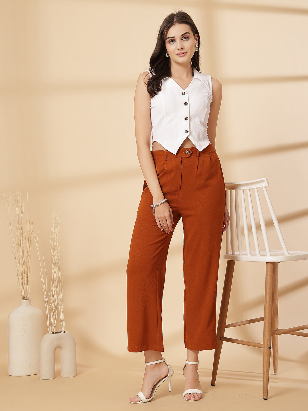 Women Regular Fit Pleated Trousers