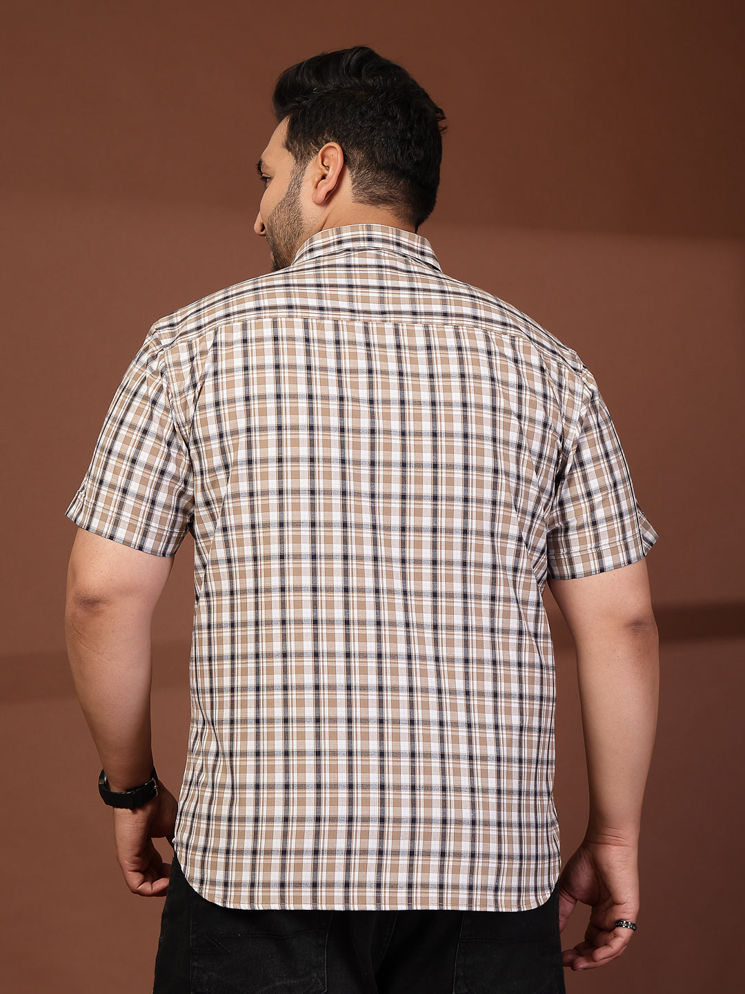 Plus Size Men Opaque Checked Casual Shirt