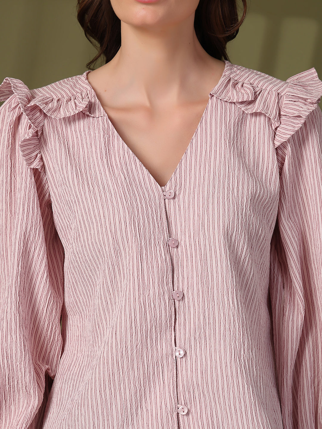 Striped Puff Sleeve Ruffles Top