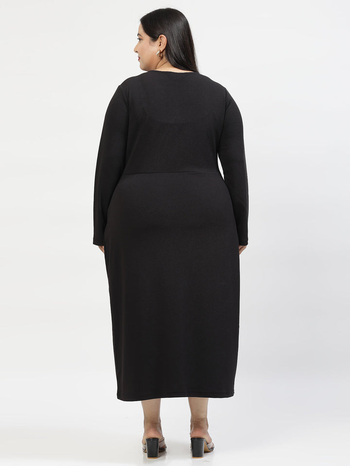 Plus Size V-Neck Wrap Midi Dress