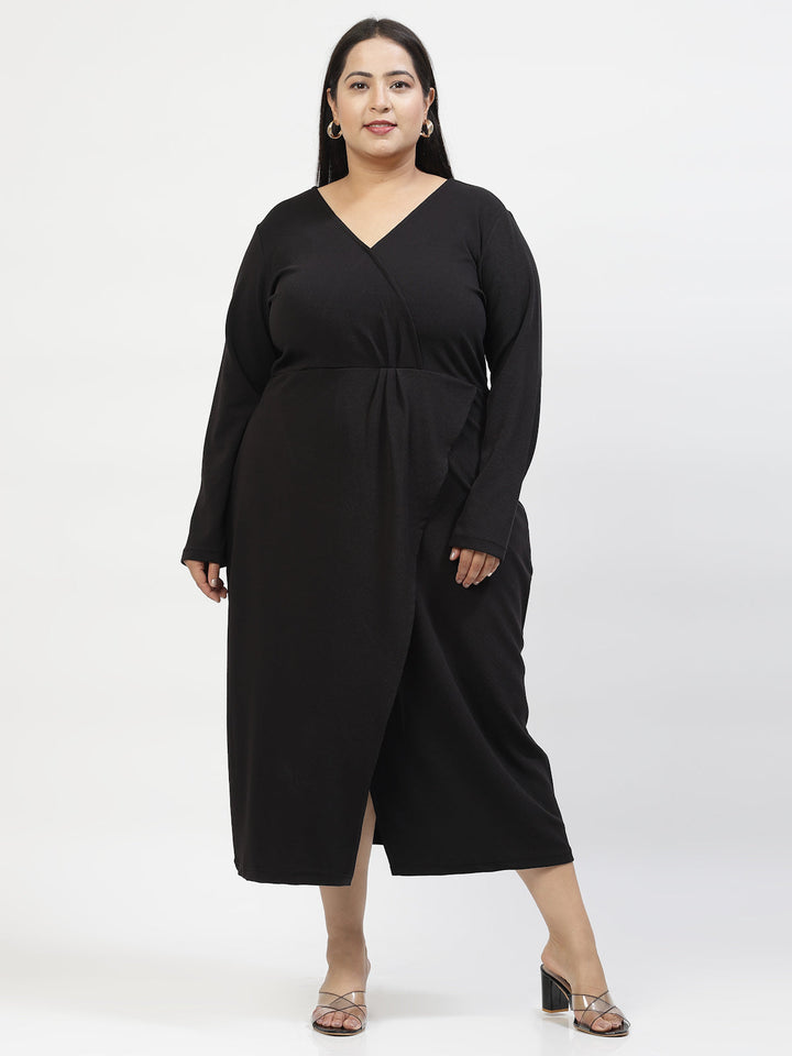 Plus Size V-Neck Wrap Midi Dress