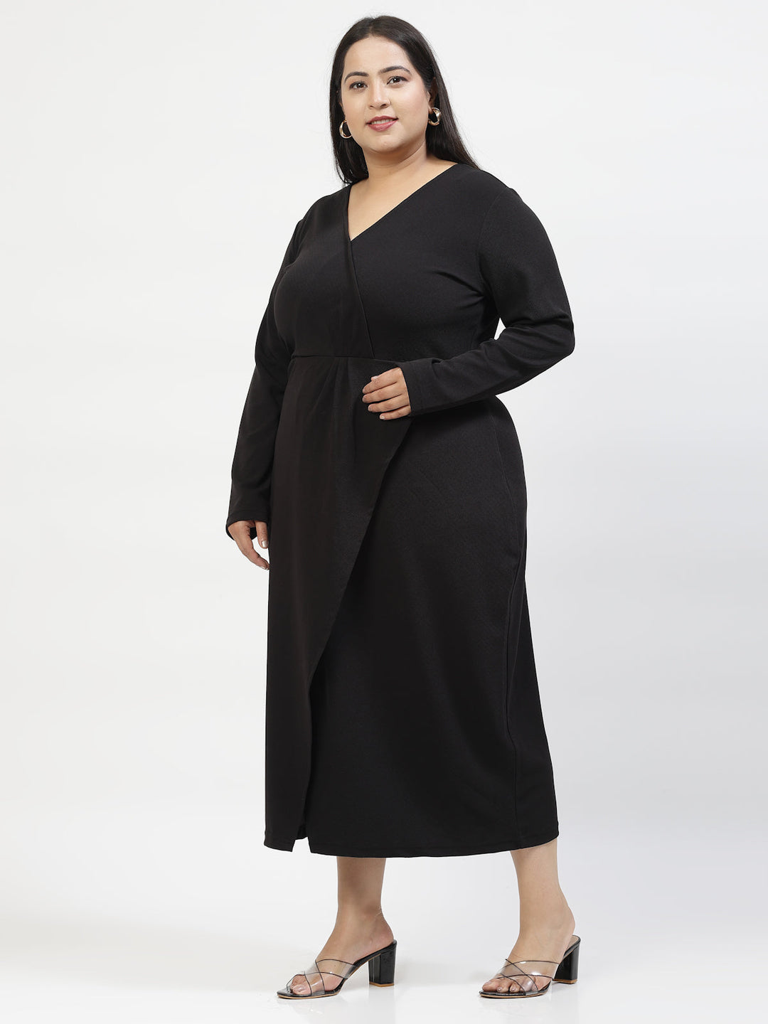 Plus Size V-Neck Wrap Midi Dress