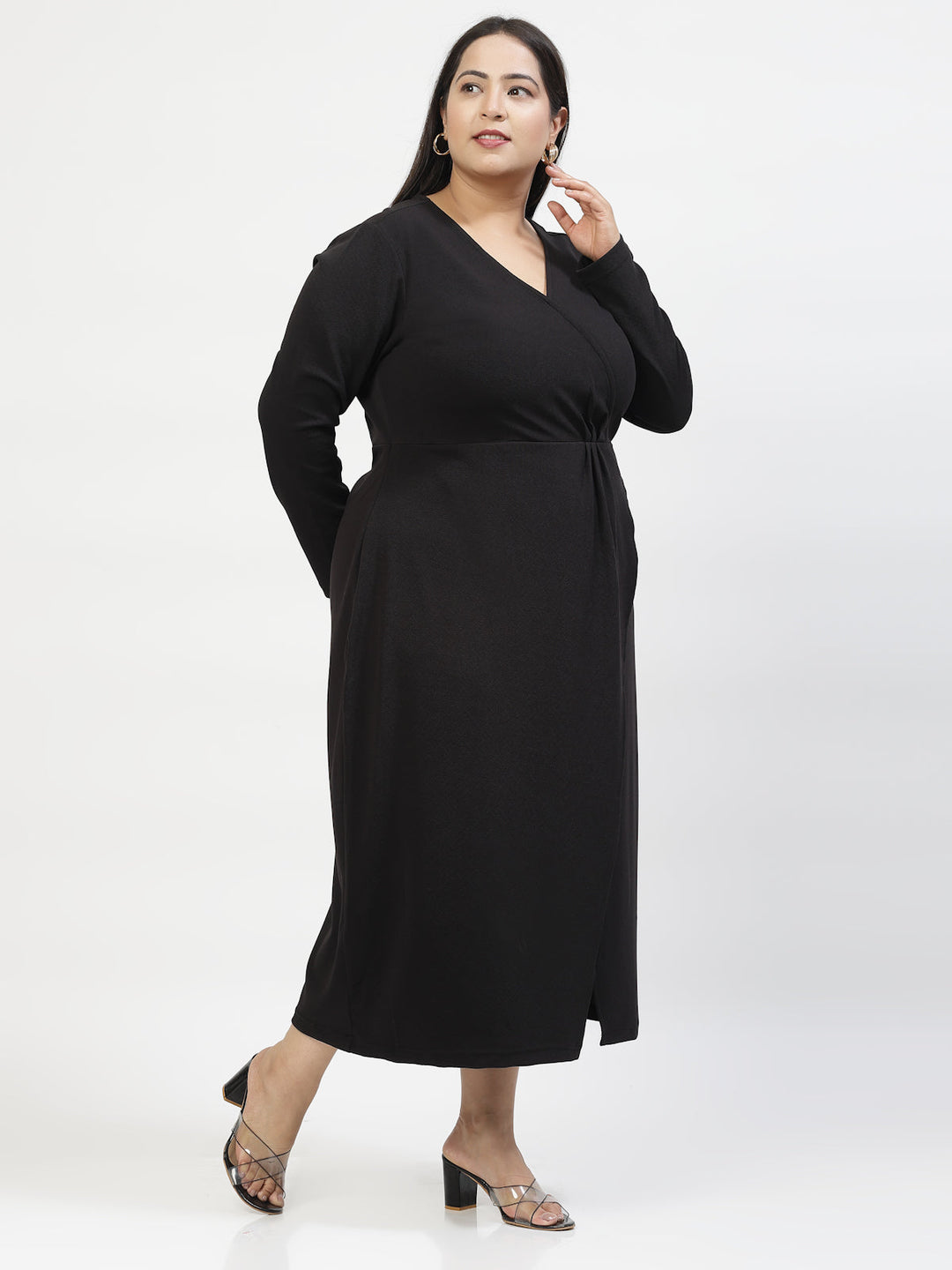 Plus Size V-Neck Wrap Midi Dress