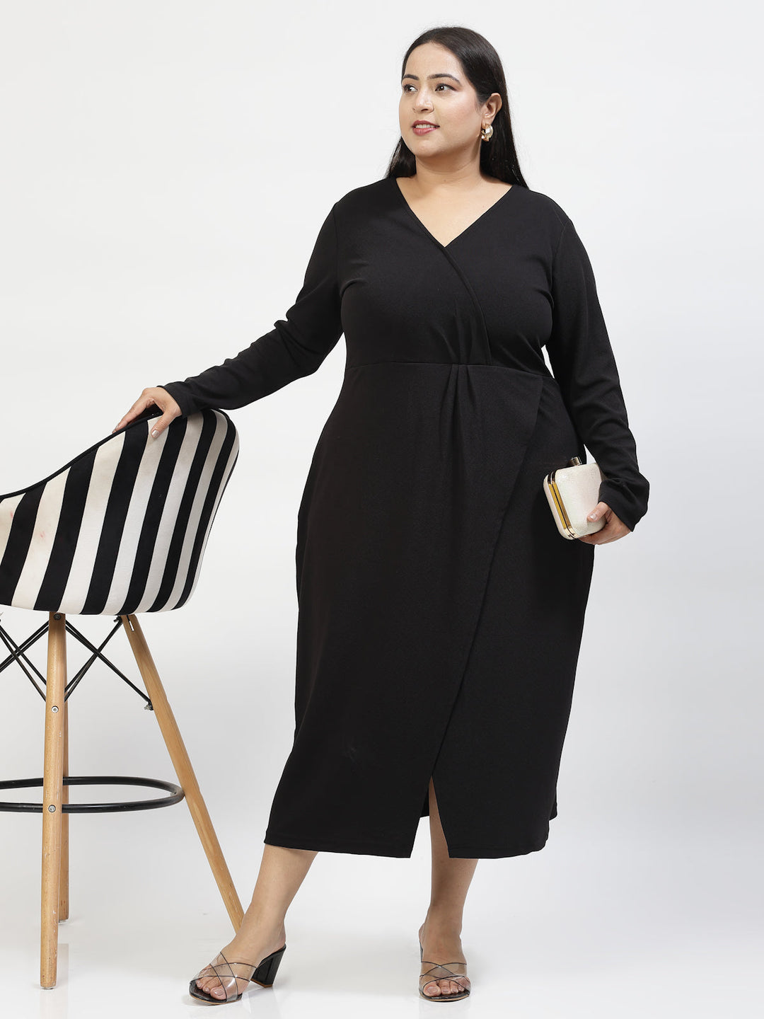 Plus Size V-Neck Wrap Midi Dress