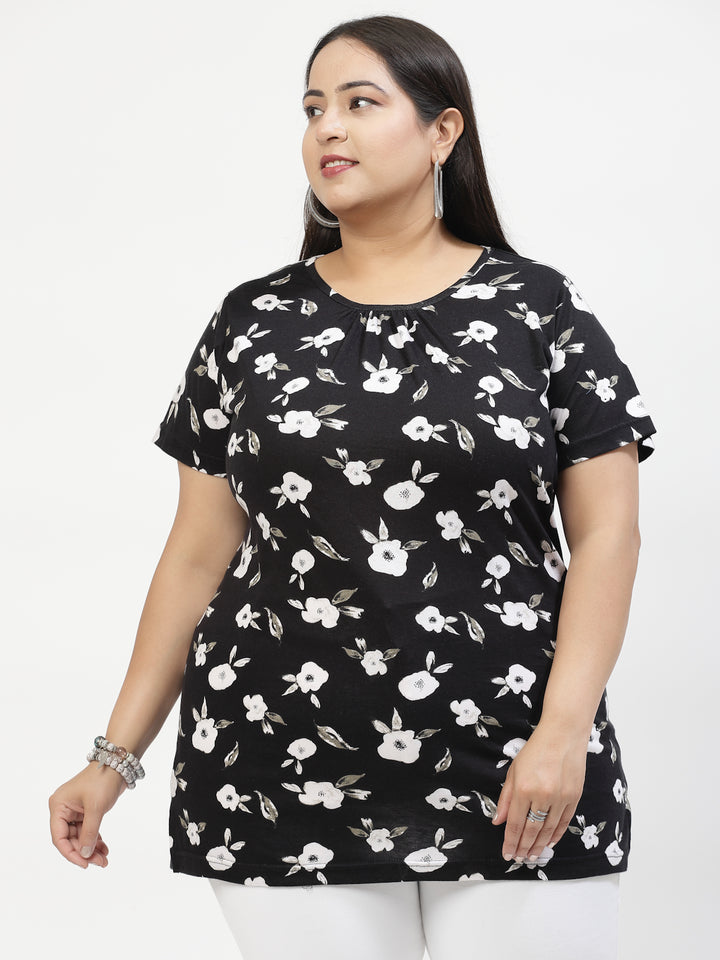 Plus Size Geometric Printed Cotton T-shirt