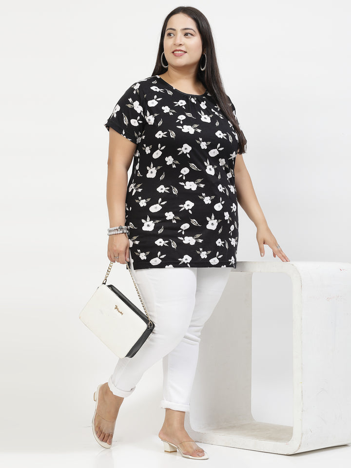 Plus Size Geometric Printed Cotton T-shirt