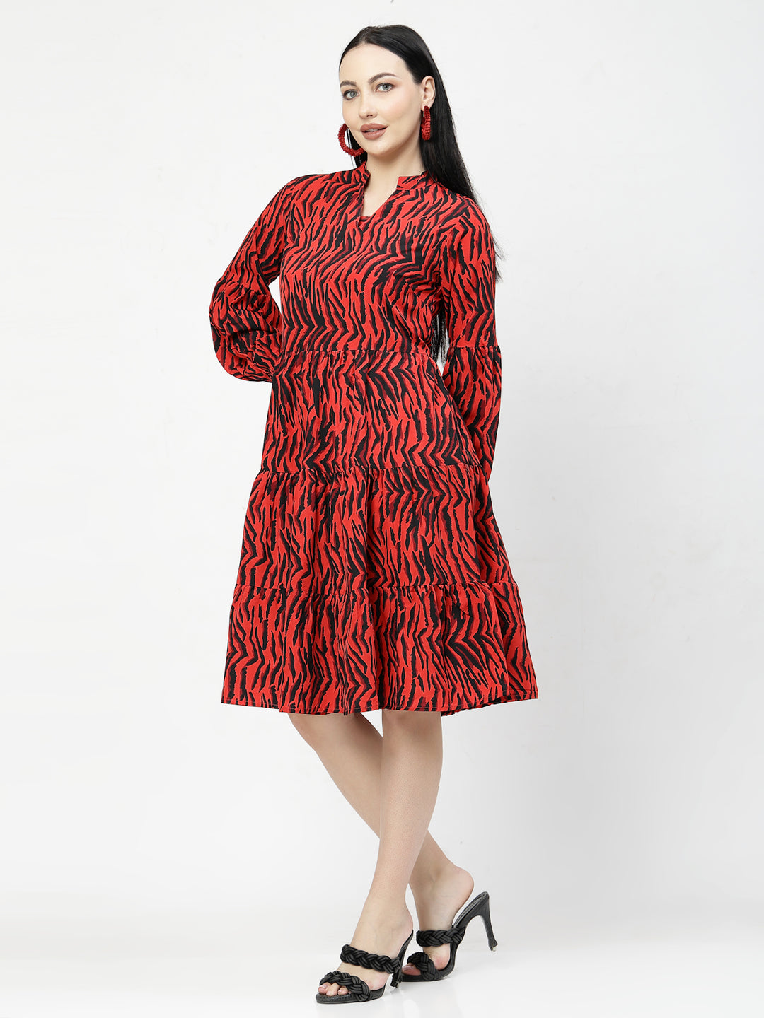 Print Puff Sleeve Fit & Flare Dress