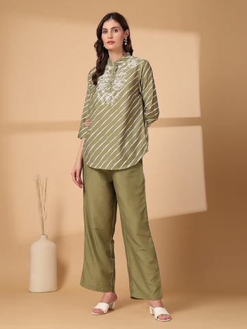 Embroidered Pure Cotton Top With Trouser Co-Ords