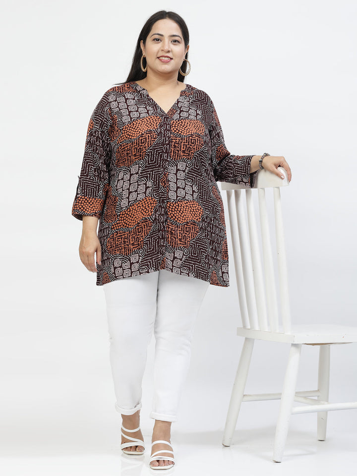 Print Mandarin Collar Top