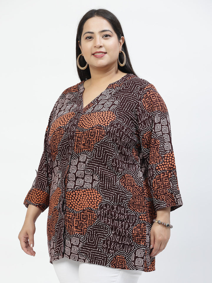 Print Mandarin Collar Top