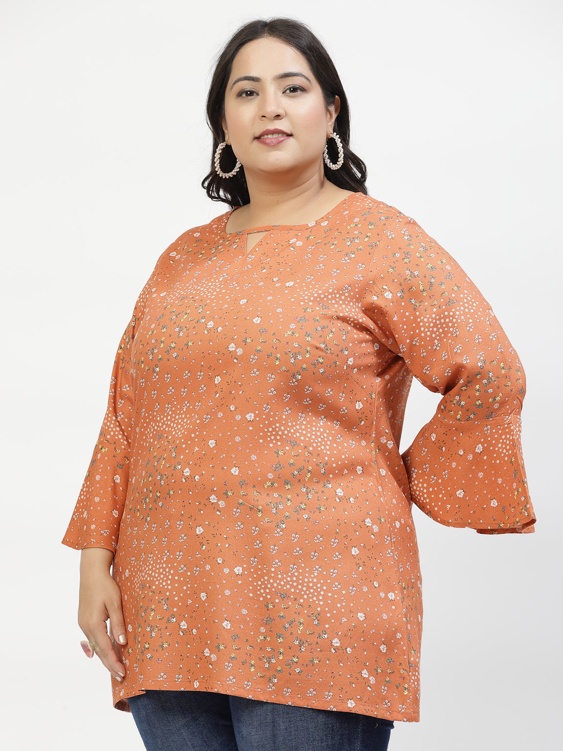 Plus Size Floral Print Bell Sleeve Top