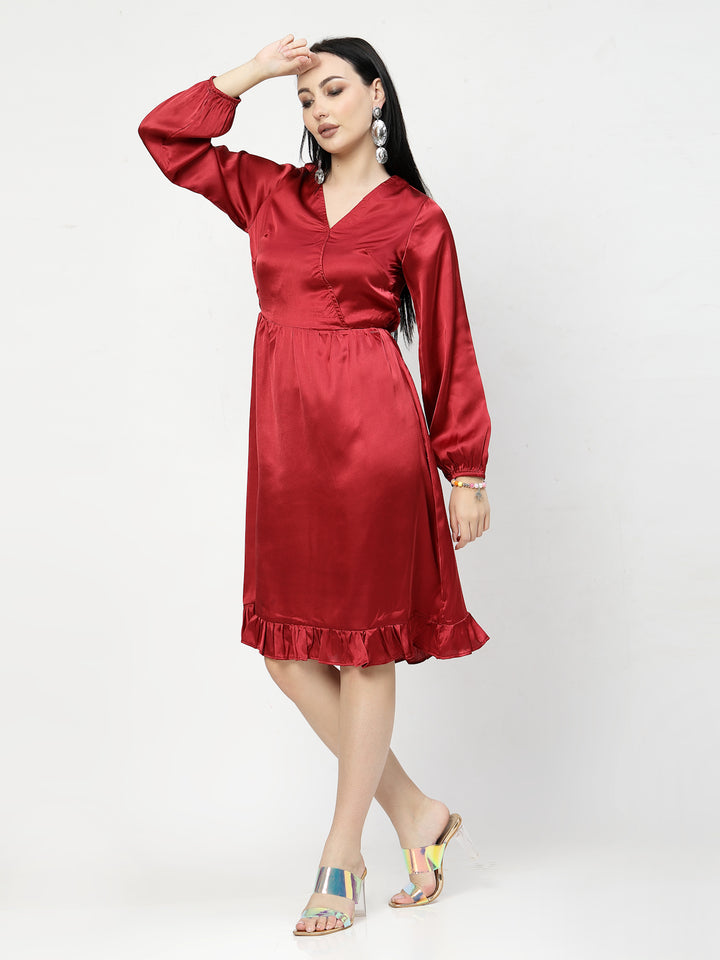 Maroon Solid Wrap Dress