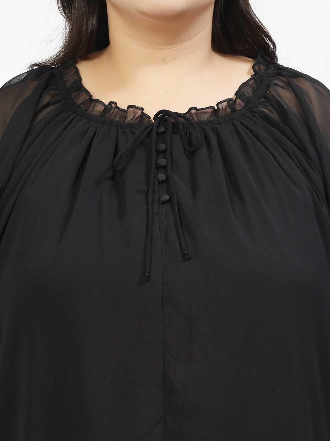 Tie-Up Neck Puff Sleeve Top