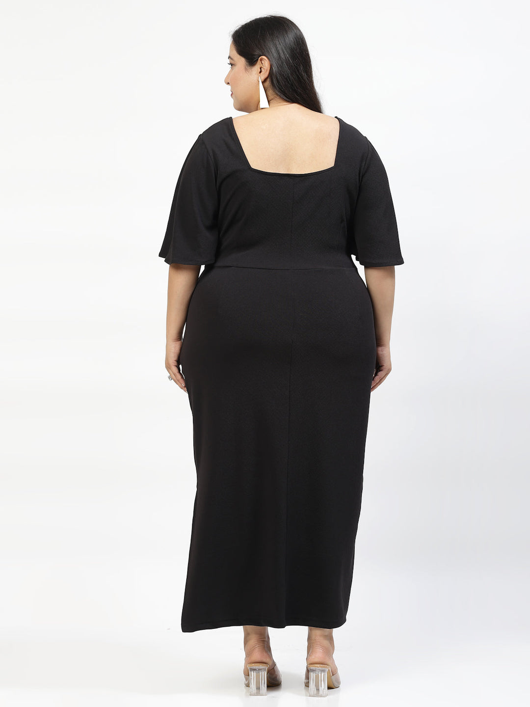 Flared Sleeve Plus Size Sheath Maxi Dress