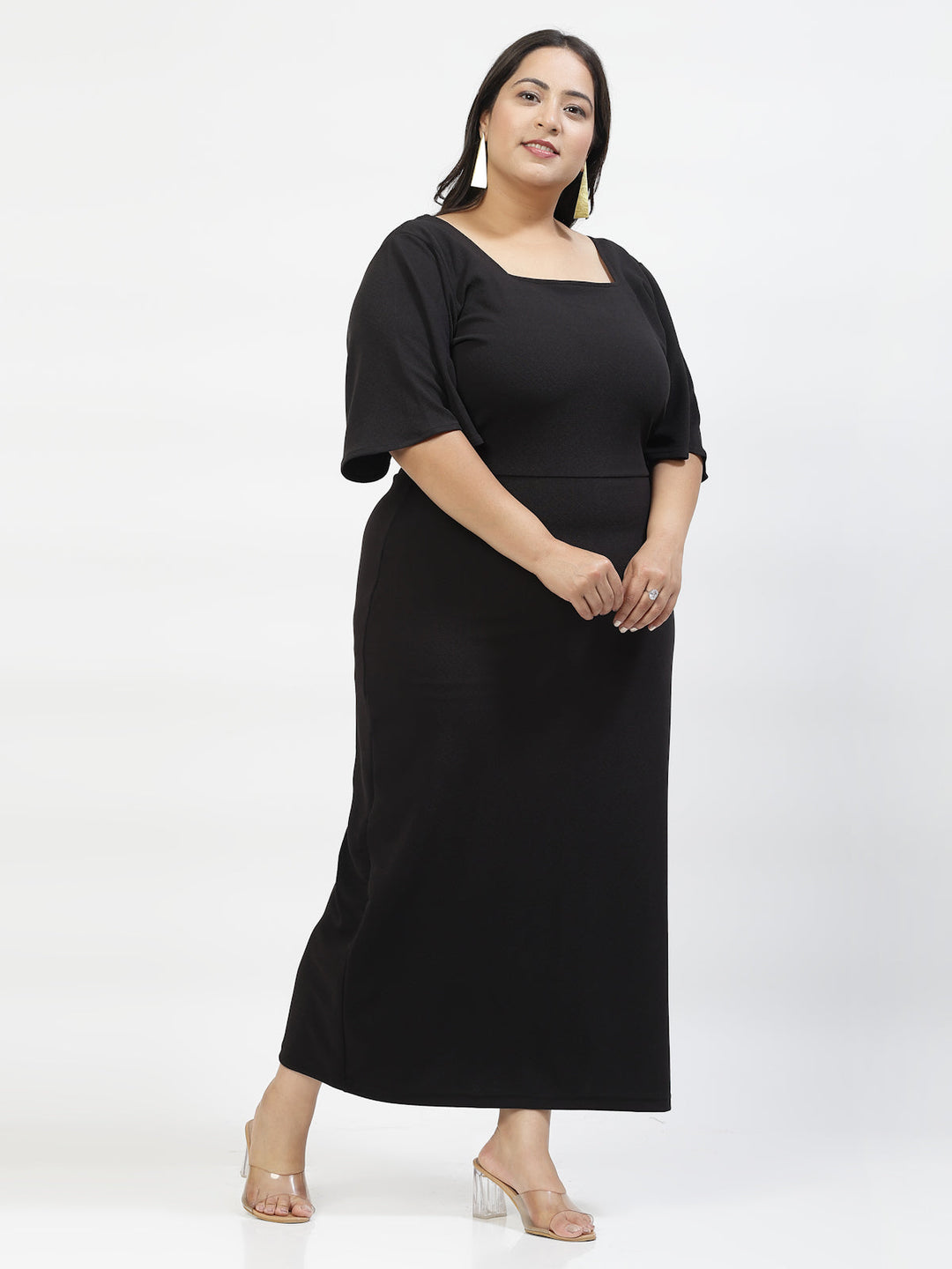 Flared Sleeve Plus Size Sheath Maxi Dress