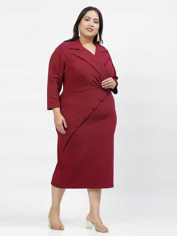 Burgundy Long Sleeves Midi Dress