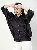 Black Spread Collar Opaque Casual Shirt