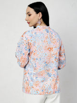 Floral Print Mandarin Collar Top