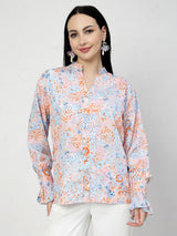 Floral Print Mandarin Collar Top