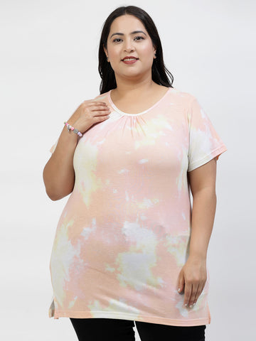 Plus Size Women Printed Raw Edge T-shirt