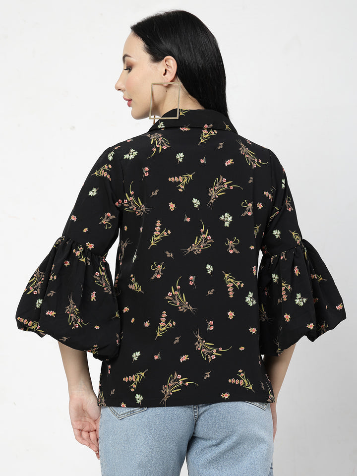 Black Floral Opaque Printed Casual Shirt