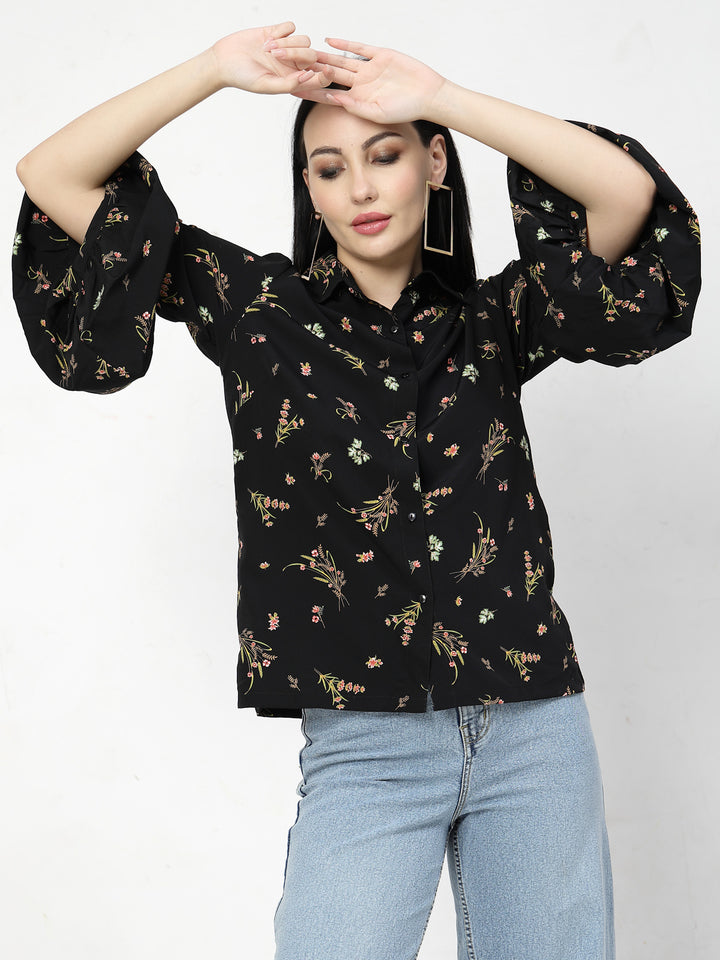 Black Floral Opaque Printed Casual Shirt