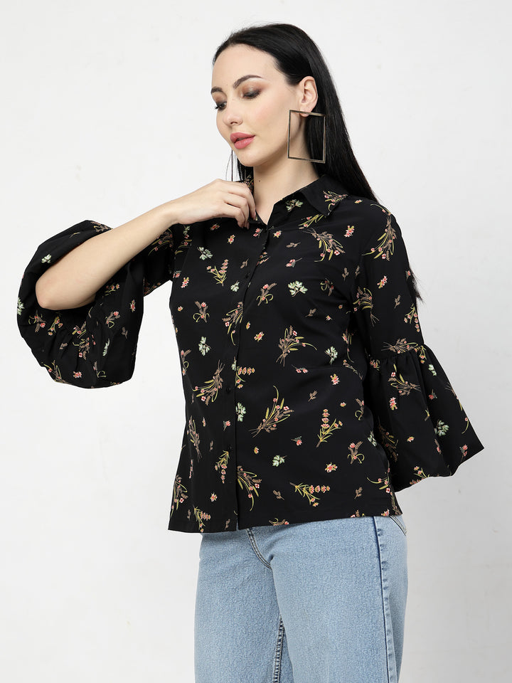 Black Floral Opaque Printed Casual Shirt