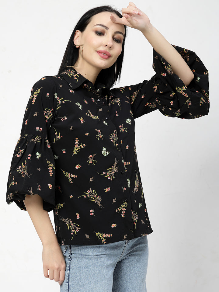 Black Floral Opaque Printed Casual Shirt