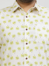 Men Floral Printed Spread Collar Short Sleeves Cotton Casual Shirt