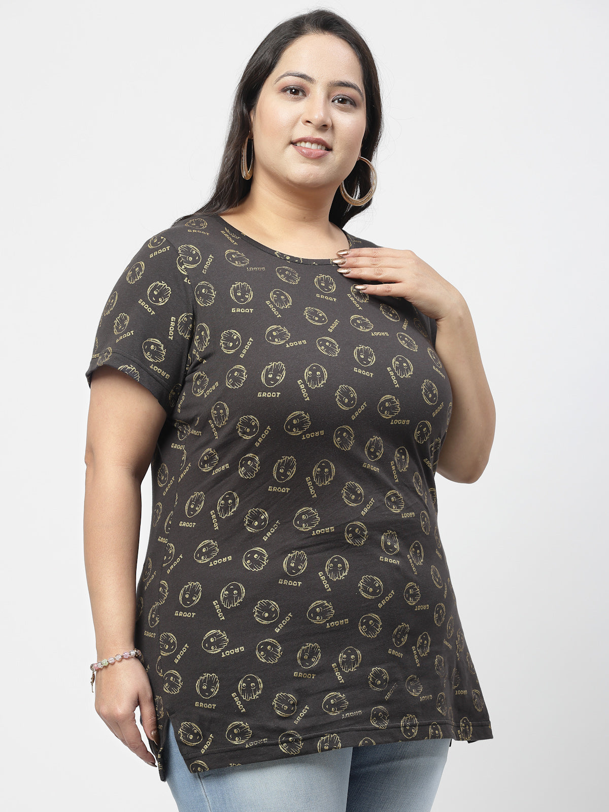 Plus Size Womens Printed T Shirt Top And Wide Leg Pocket Plus Size