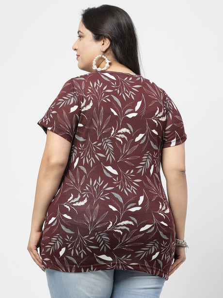 Women Floral Printed Tropical Pockets T-shirt