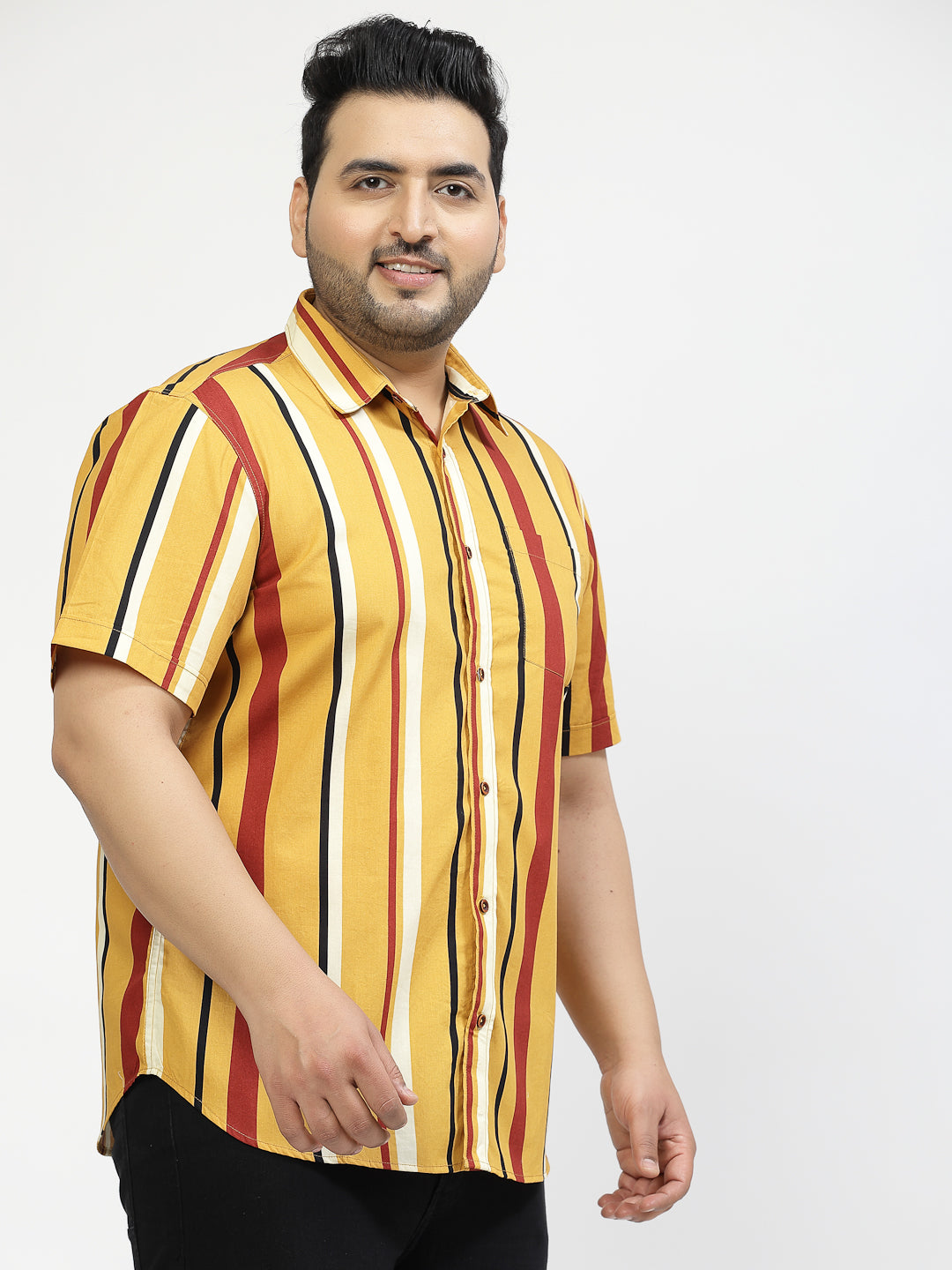 Vertical Striped Spread Collar Cotton Opaque Casual Plus Size Shirt