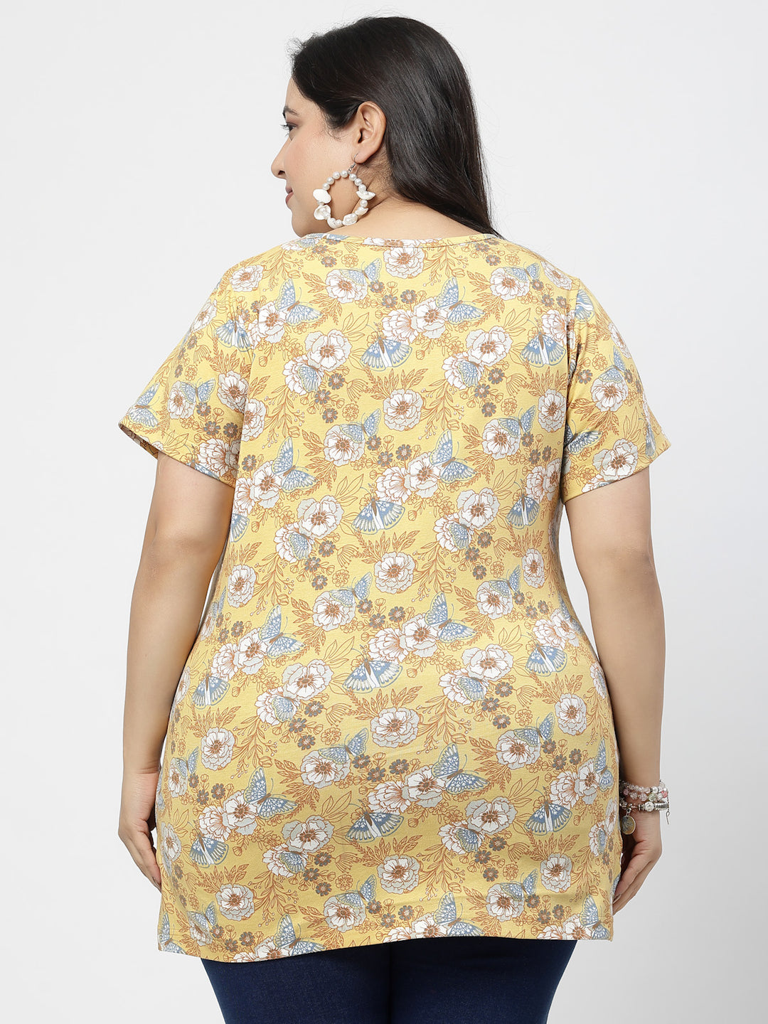 Women Floral Printed Raw Edge T-shirt